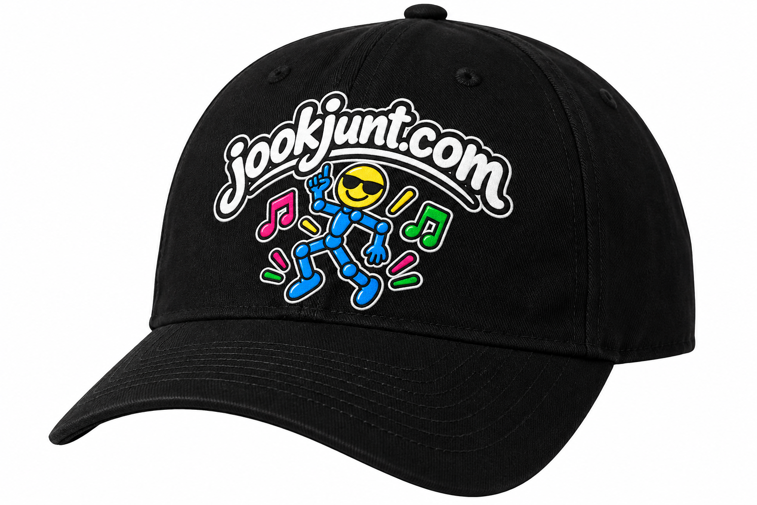Black JookJunt hat with colorful dancer logo